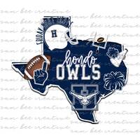 Hondo Owls Texas football digital design / school spirit small town big state pride / sublimation pn