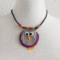 Owl Necklace - Crochet OYA Lace Necklace - Collar Necklace - Beaded Necklace