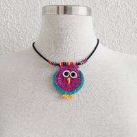 Owl Necklace - Crochet OYA Lace Necklace - Collar Necklace - Beaded Necklace