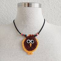 Owl Necklace - Crochet OYA Lace Necklace - Collar Necklace - Beaded Necklace