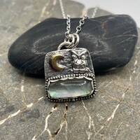 Fluorite with a sterling silver owl and brass moon pendant on a sterling silver chain Necklace - Tex