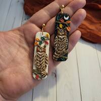 Mismatched Horned Owl Earrings, Hand-Sculpted Polymer Clay, Autumn Dangles