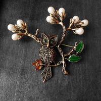 Beautiful Owl Pin, Owl Brooch, with Velvet Pouch, Perfect for Gift