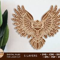 OWL Laser Cut File Multilayer 3d Owl Svg and Laser Cut Panels, 3d Laser Files and 3d Laser Svg, Mult