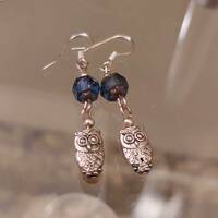 Owl Earrings with Blue Czech Beads