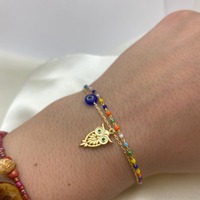 Sterling Silver Owl Bracelet: Evil Eye Beaded Charm, Adjustable Chain