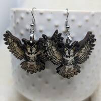 Owl Earrings / Vintage Owl Image / Weird Earrings / Creepy Owl / Owl Jewelry / Vintage Earrings / Ha