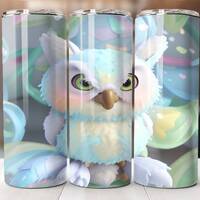 3d owl tumbler skinny wrap - 3d rainbow realistic straight tumbler wrap sublimation png digital down