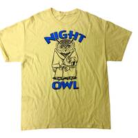 Vintage 80's Yellow Graphic NIGHT OWL Retro Streetwear 50/50 SINGLE Stitch T Shirt L