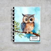 Owl Composition Notebook - INSTANT DOWNLOAD Lined Pages with Dates, Classic Black & White, Perfe