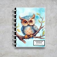 Owl Composition Notebook - INSTANT DOWNLOAD Lined Pages with Dates, Classic Black & White, Perfe