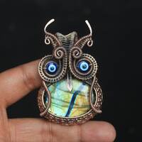 Handmade Copper Wire Wrap Owl Pendant: Labradorite Jewelry