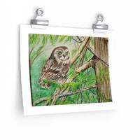 Premium Matte Owl Poster | Original Artwork by VA Artist | Forest Greens and Browns