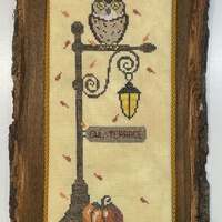 Counted Cross Stitch, Owl Terrace, Fall Decor, Street Lamp, Pumpkin, Autumn Decor, Tuck Pillow, Bare