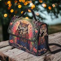 Magical Owl Dark academia canvas satchel bag, Witchy Dark Cottagecore Whimsy goth Black poetic Vegan