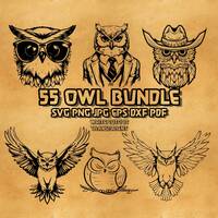 Owl SVG Bundle: Cowboy, Sunglasses, Suit Designs (Digital Download)