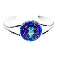 Ollie Owl Cuff Bracelet, Adjustable Hippie Wristlet, Boho Mystical Jewelry, Blue Bohemian Wrist Wrap