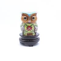 Vintage Cloisonné Owl Figurine, Enamel Bird Sculpture Home Decor