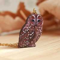Tawny owl necklace - wooden owl pendant Tawny owl bird jewelry tawny owl pendant Owl gift idea Bird 