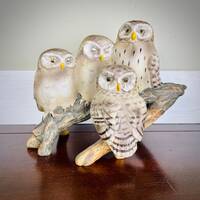 Vintage Enesco Sleepy Owls on Branch Figurine