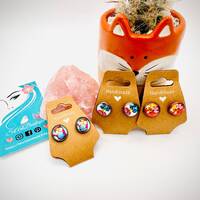 Owl Vintage Colourful stud cabochon earrings Look Antique stainless Copper studs, glass cabochon, su
