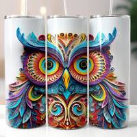 3D Owl Tumbler Sublimation Design: Straight & Tapered Wrap (Digital Download)