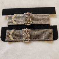 Sarah Coventry Owl Mesh Bracelet, "Nocturne" Lavender Rhinestone Eyes, 1970s Vintage Jewel