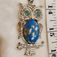 Vintage Faux Turquoise Mama & Baby Owl Double Strand Necklace