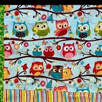 Green and Blue Owl Themed Baby Quilt Blanket Throw