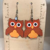 Orange owl sublimated earrings,  lightweight, Halloween, fall, wise owl, Thanksgiving, animal earrin