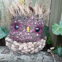 Rosy Jeweltone Owl stuffed animal with plush nest, ready to ship