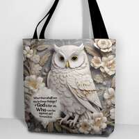 Ornithologist or Owl Lover 3D Image of White Owl And Bible Verse Christian Tote Bag