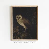 Halloween Printable Wall Art, Antique Owl Painting, Dark Academia Printable Wall Art, Moody Rustic B