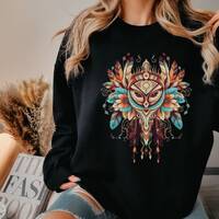 Feather sweatshirt, boho sweatshirt, owl sweatshirt, shirt for her, sweatshirt for mom, gift for him