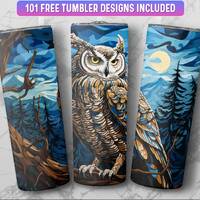 Owl Tumbler Wrap PNG, 20 oz Skinny Tumbler Wrap Sublimation Design, Instant Download (+101 free Desi