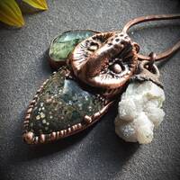Owl ocean jasper copper electroformed totem talisman spirit animal amulet hand forged charm statemen