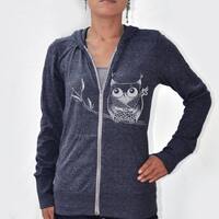 Japanese inspired kawaii Women Ninja Owl Eco Hether Zip Hoodie Heather navy blue