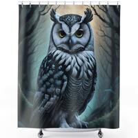 Snow Owl Fabric Shower Curtain, Unique Bathroom Decor, Bathtub Curtain, Custom Bathroom Gift