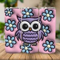 3D Inflated Owl Tumbler Wrap 20 oz Skinny Tumbler Sublimation Design, Instant Digital Download PNG, 