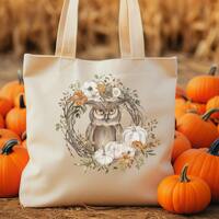 Owl Tote Bag, Fall Tote Bag, Cottage Core Tote Bag, Owl Lover Gift, Fall Tote Bag, Halloween Tote, B