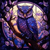 Purple Owl Sitting on a Tree, Bundle of 5 PNG Files for Wall Art, Digital Prints, T-Shirt Designs, a