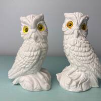 Vintage Salt Stone Owl Pair Figurine Decor