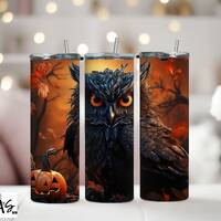 Spooky Owl Halloween Decorative 20 oz Skinny Tumbler Sublimation Design,Tumbler Wrap PNG, Digital Do