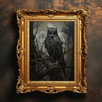 Evil Owl | Dark Academia, Antique Oil Painting, Vintage Art, Dark Wall Art, Home Room Decor, Goth Co