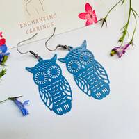 Bright Earrings, owl earrings, owl gifts, blue owls, everyday earrings, gifts for her, no plastic pa