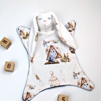 Personalized little wizard comforter, white owl baby lovey, rabbit soft sleeping toy, sleeping head