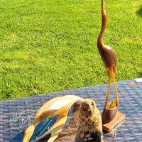 3x Vintage Buffalo Horn Sculpture, Owl Birds, Canadian Design Heron Crane Figure.  Owl, app 14cms,  