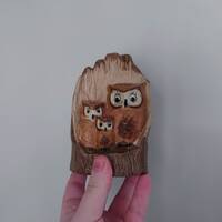 Vintage Owl Figurine Bird Ornament Brown Hoot Owl Ceramic Owl and Chick Barn Owl Kitsch