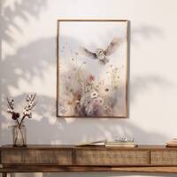Owl and Flowers Printable Wall Art / Neutral blush pink wildflowers, Light Academia Watercolor Paint