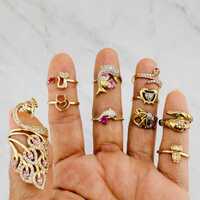 10k solid gold ring owl, peacock, elephant, cat, snake - Anillo en oro 10k de buo, pavoreal, elefant